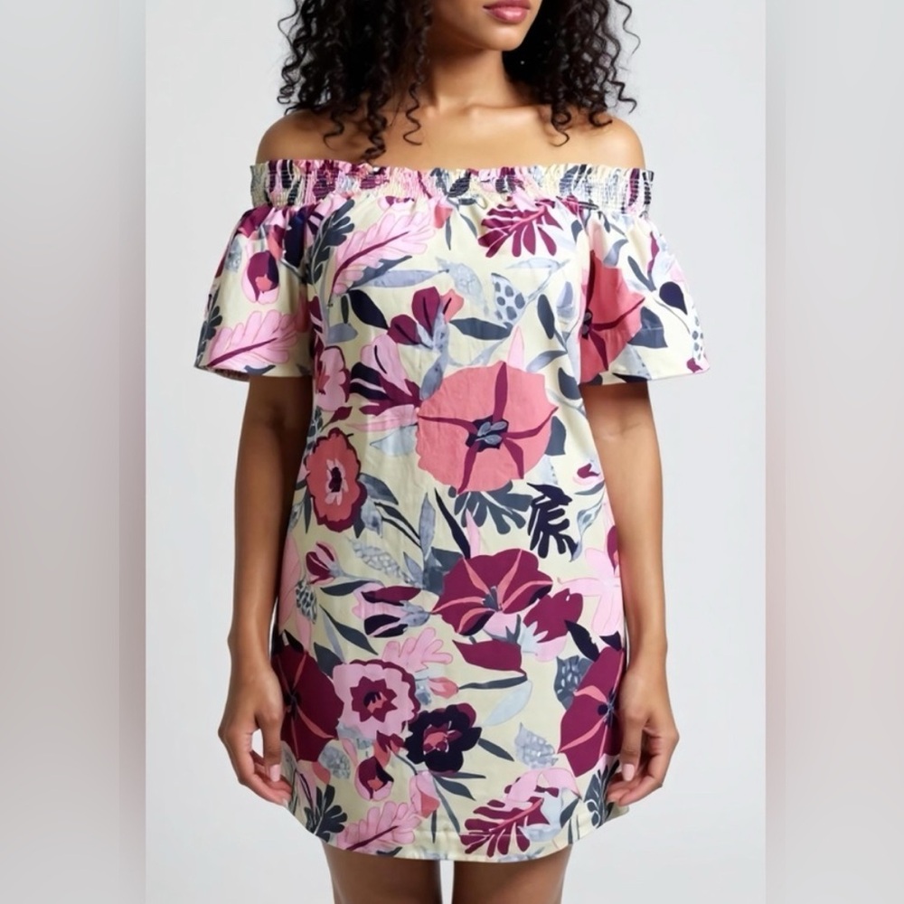 Loft outlet 100% cotton off the shoulder shift mini dress floral print